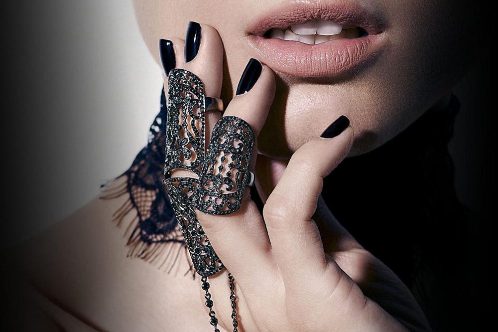 Noudar Black Gold Diamond Lace Double Ring