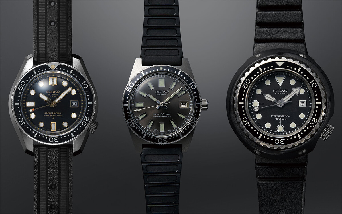 Seiko 1968, 1965, and 1975 vintage divers