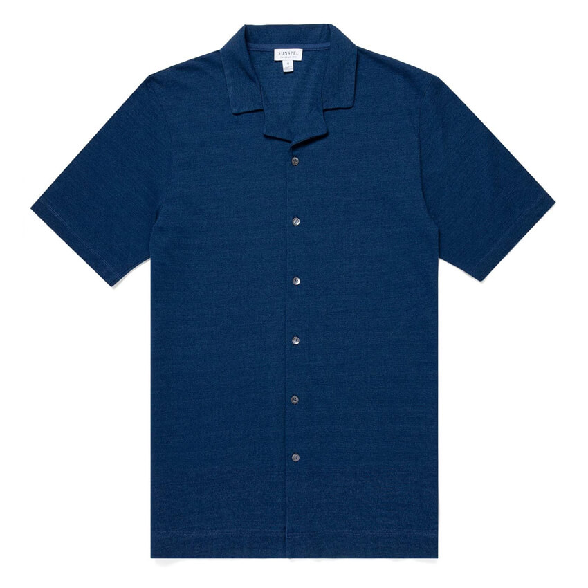 Sunspel Indigo Dyed Piqué Camp Collar Shirt