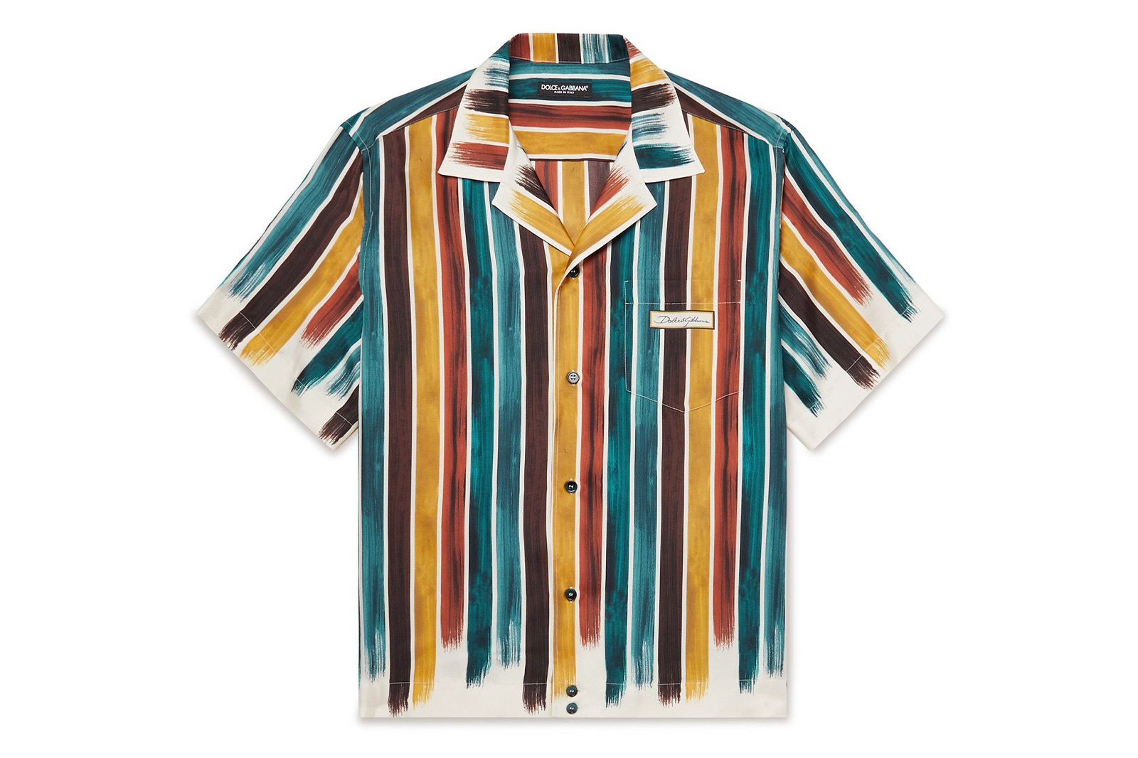 Dolce and Gabbana Camp Collar Striped Silk Shirt