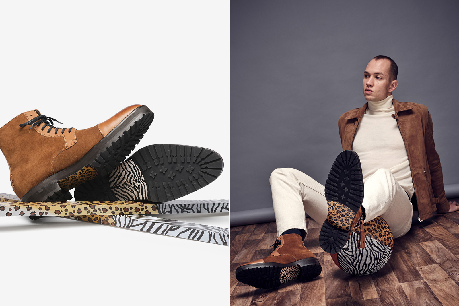 Vivvant Snowdon Camel Suede and Leather Military Boots with Handpainted Safari Sole
