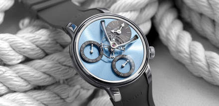 MB&F Debut International Edition of the Legacy Machine Split Escapement EVO in Light Blue
