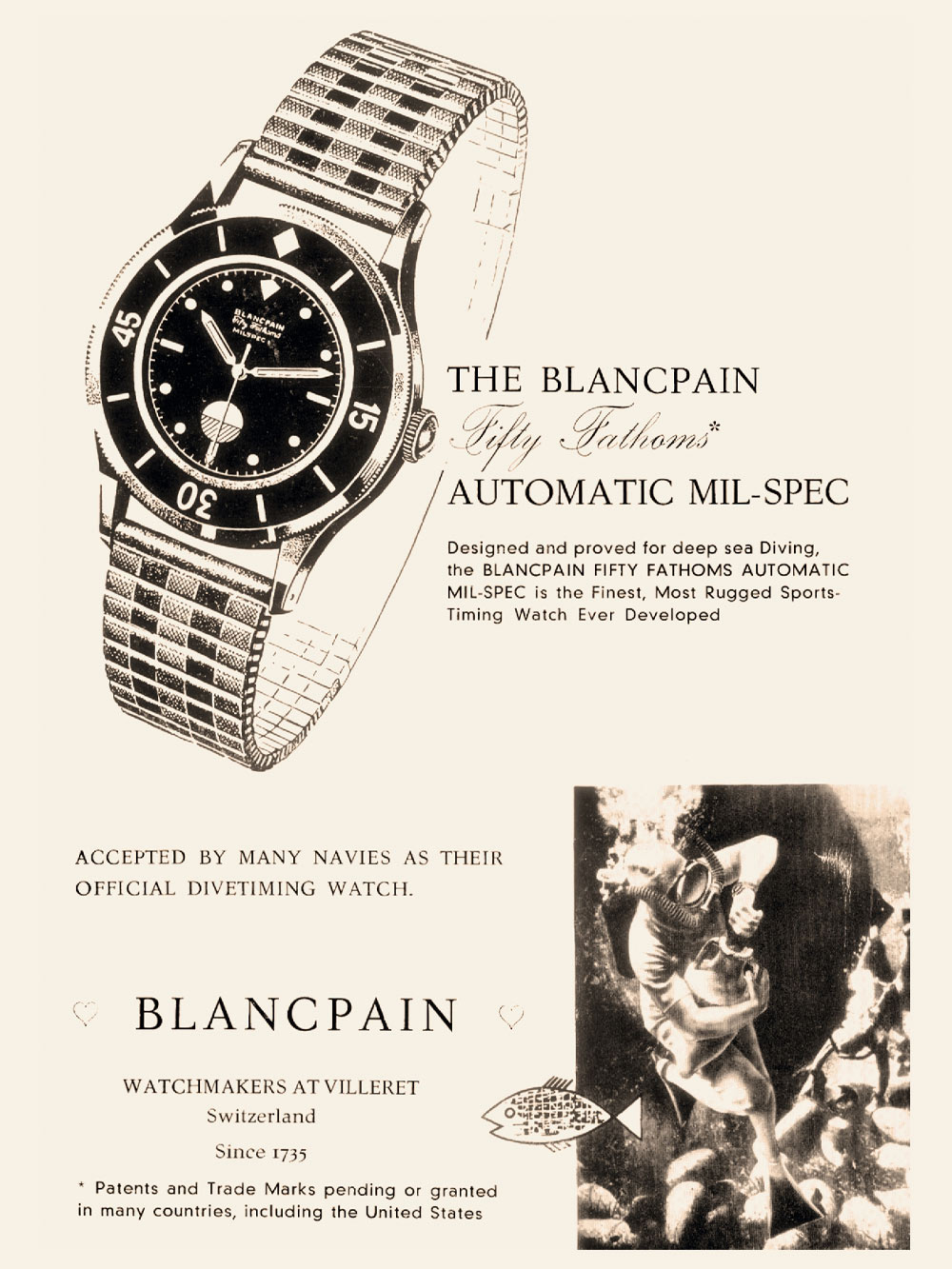Blancpain Fifty Fathoms Milspec Advert 1950s