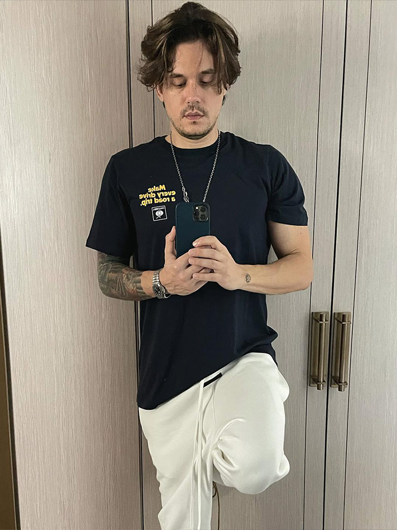 John Mayer wearing a Patek Philippe Nautilus 57111A Olive Green