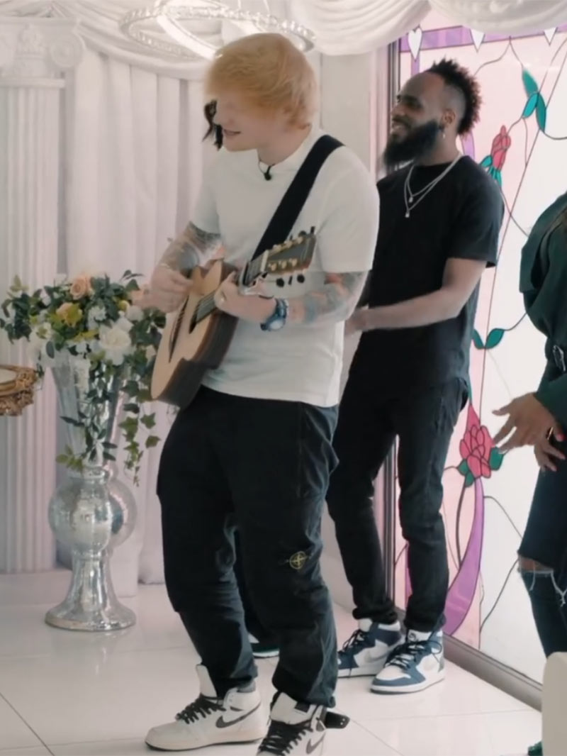 Ed Sheeran wearing Swatch x Blancpain Bioceramic Scuba Fifty Fathoms