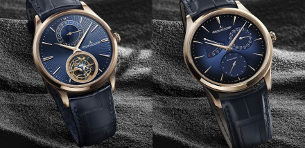 Jaeger-LeCoultre Upgrades Master Ultra Thin Tourbillon Enamel and Power Reserve in Pink Gold and Blue
