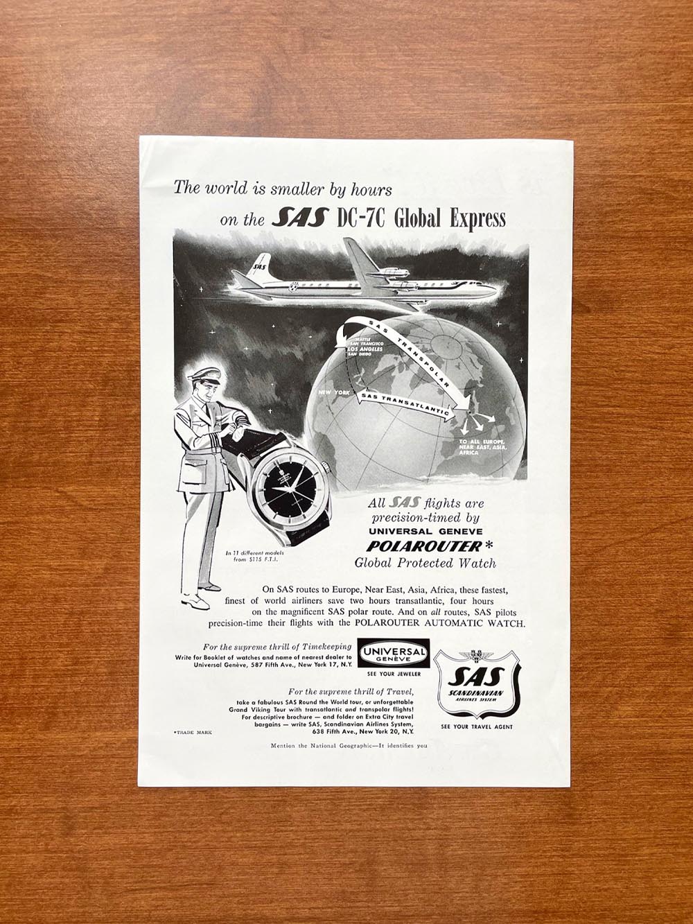 Unviersal Geneve Polarouter 1956 Vintage Watch Ad