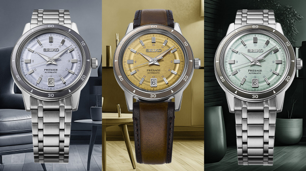 Seiko Unveil Presage Style 60s Golden Yellow, Silvery Violet and Ice Green