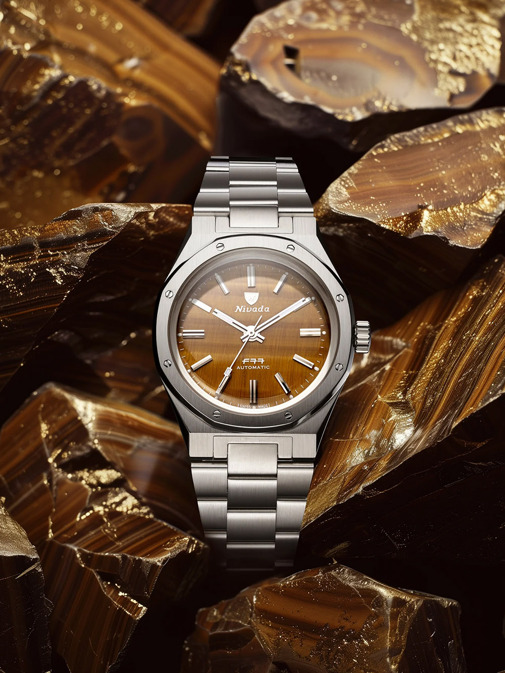Nivada Grenchen F77 Stone Dials Tiger Eye