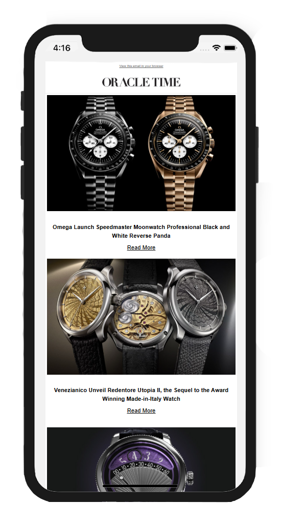 Oracle Time newsletter preview on mobile