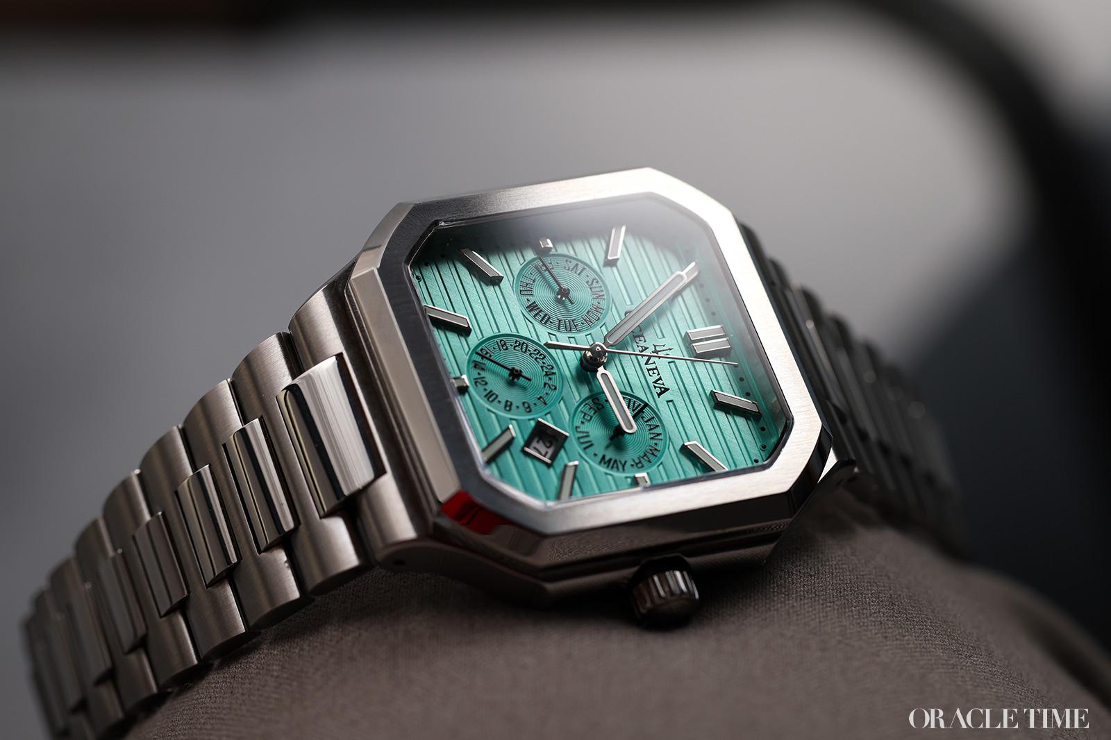 Oceaneva Mens Tenuis Automatic Calendar Thin Watch Teal Dial