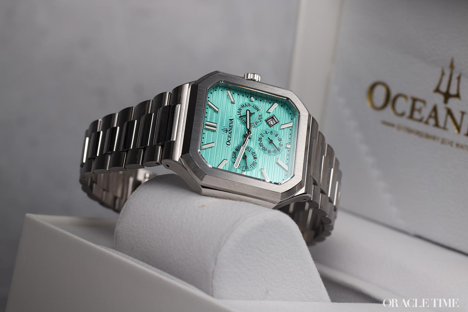 Oceaneva Mens Tenuis Automatic Calendar Thin Watch Teal Dial