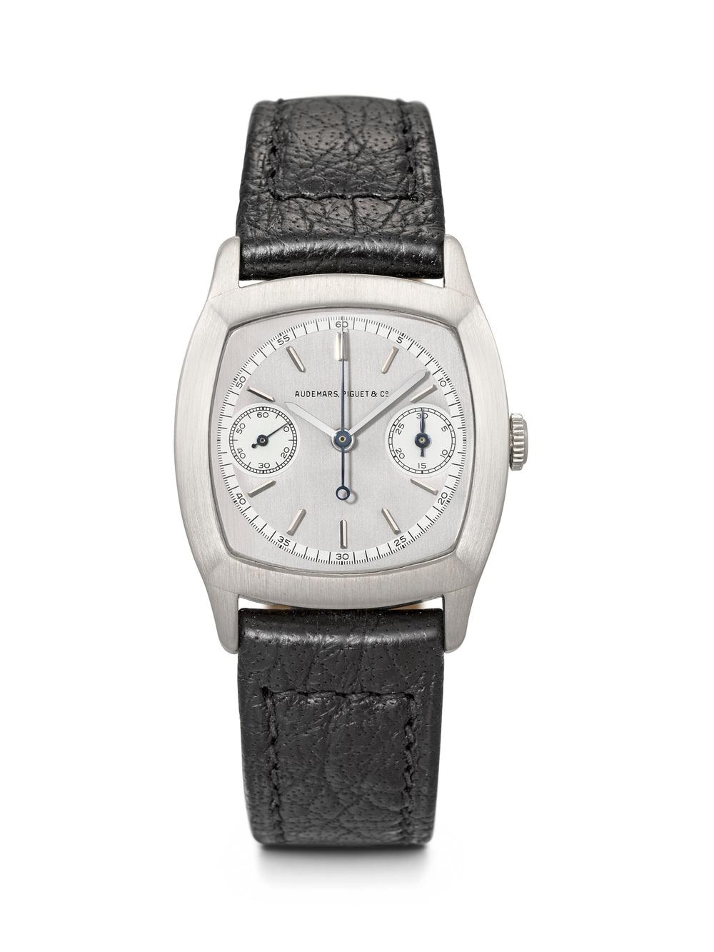 Christie’s, Audemars Piguet 'Coussin Tortue' platinum cushion-shaped single-button chronograph wristwatch