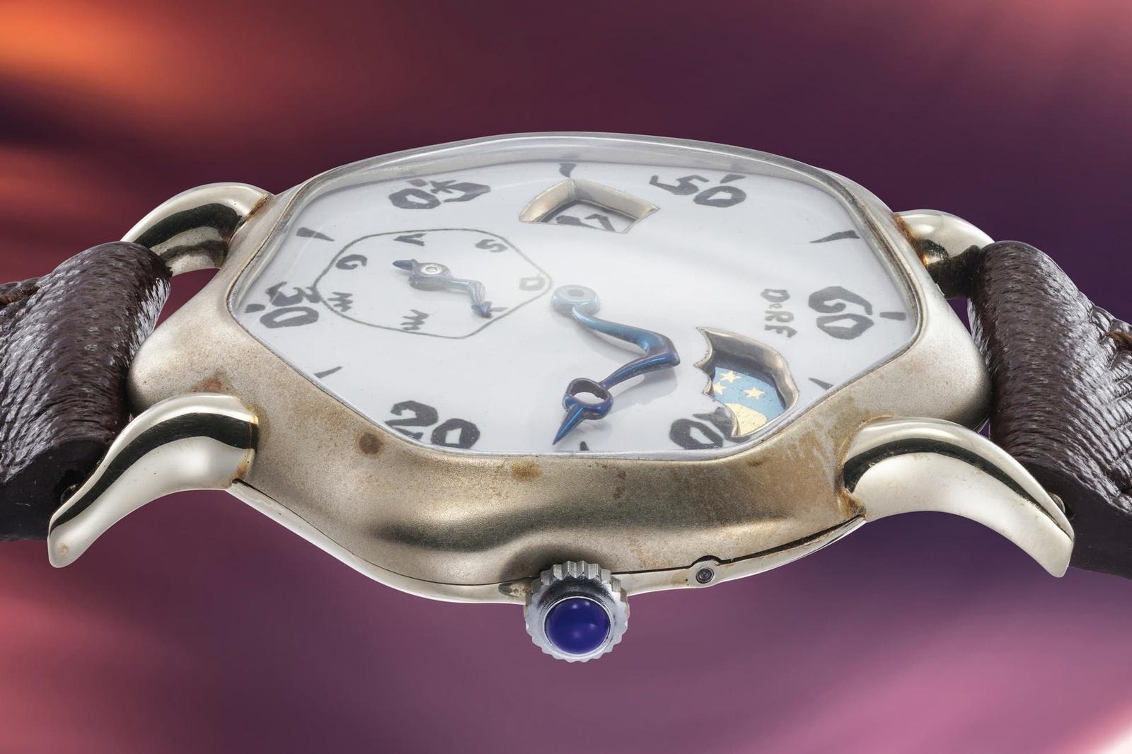 Dino and Roberto Falcone, ref. 2C, 18k white gold, enamel dial, jump hours, day and moonphase wristwatch from c. 1985
