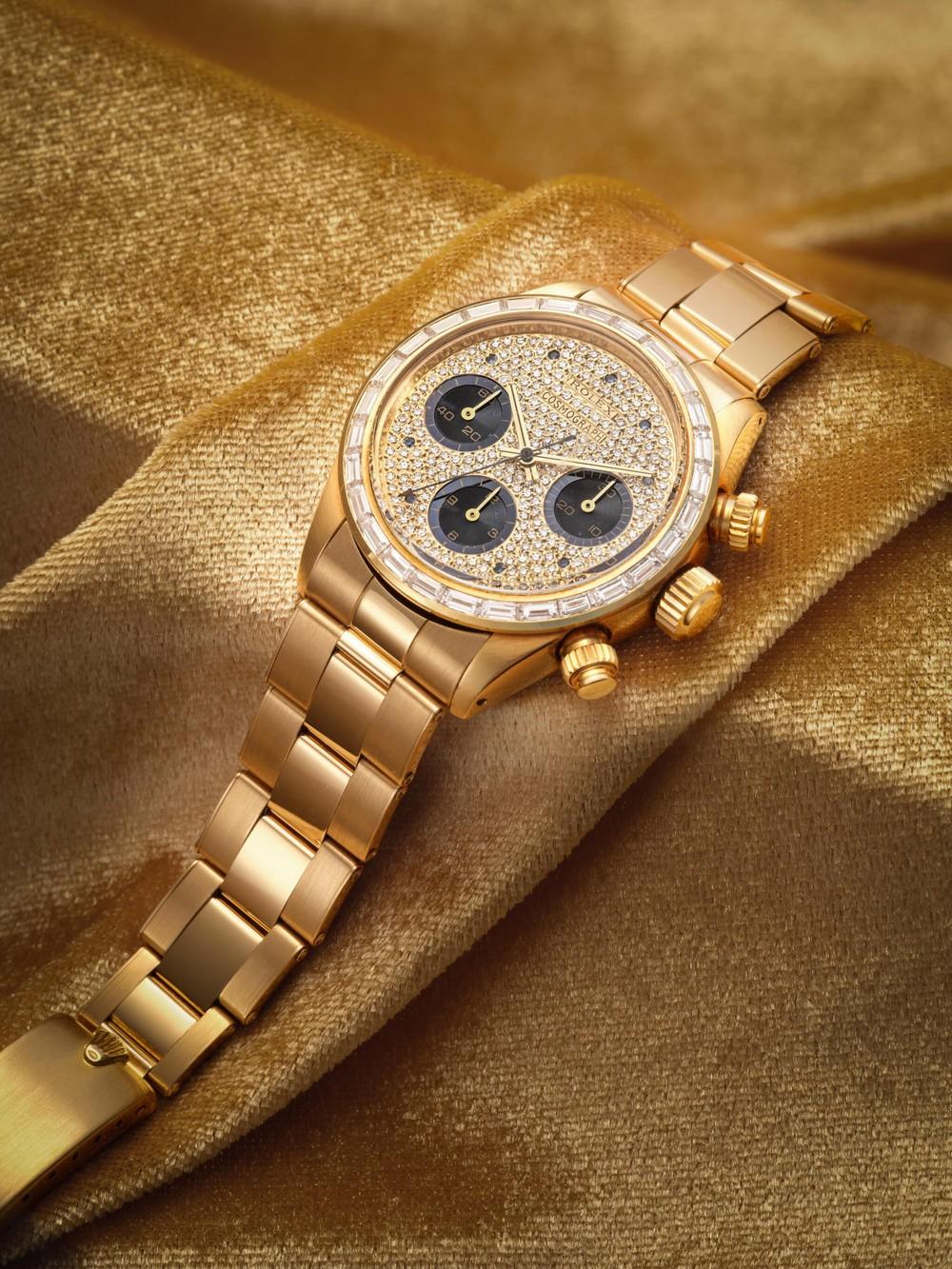 Rolex Cosmograph Daytona. The King. Ref. 6270. 18K gold, diamond and sapphire-set wristwatch. c.1985. Photo credit Sotheby’s.