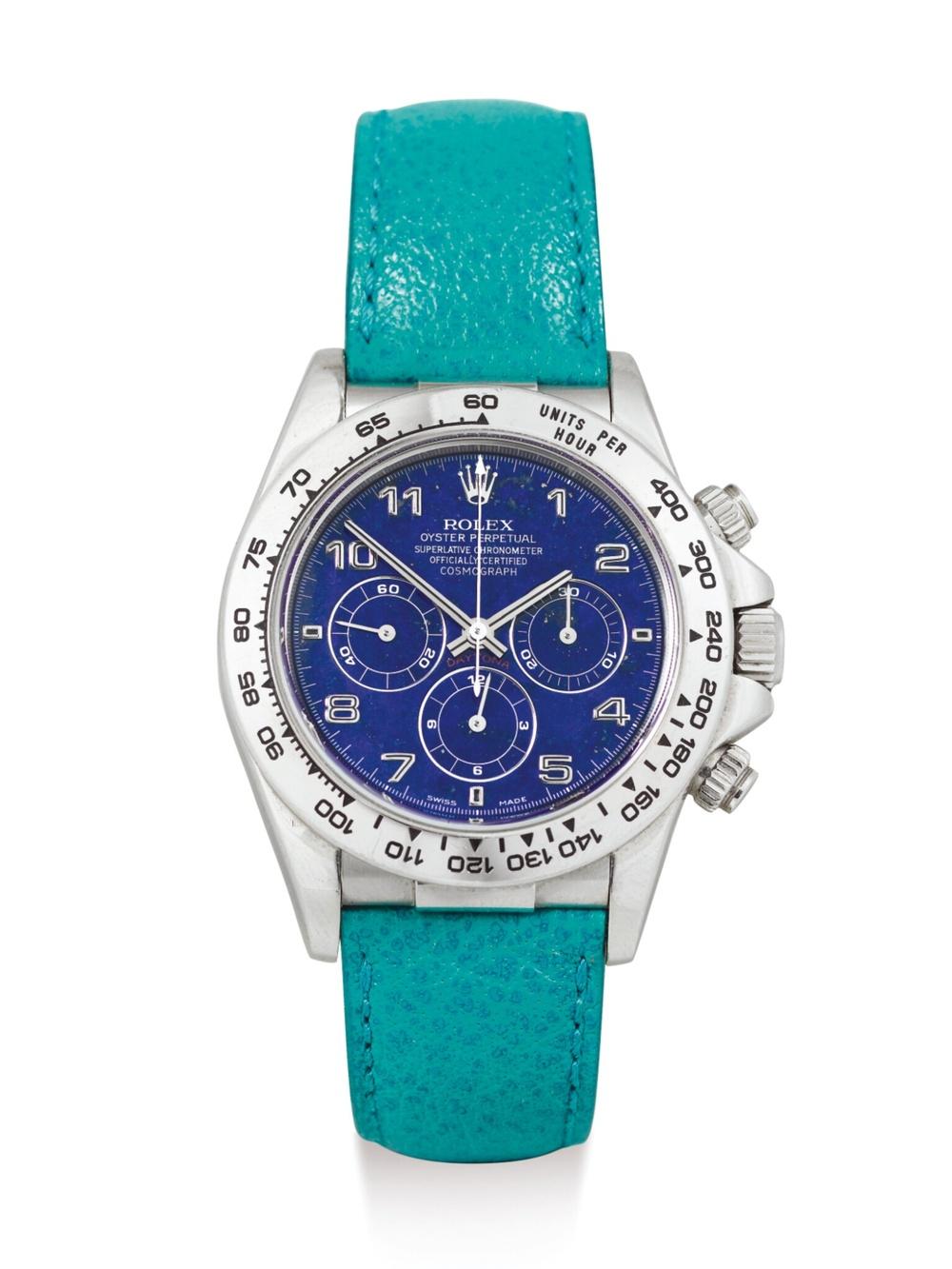 Rolex. Cosmograph Daytona. Ref. 16516. Platinum Chronograph Wristwatch with Lapis Lazuli Dial. c.1999. Photo credit Sotheby’s.