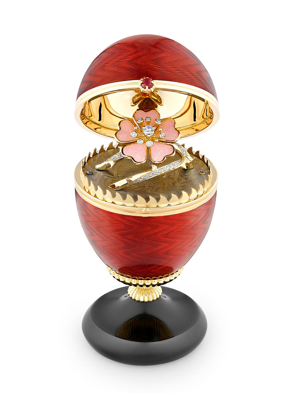 Faberge Limited Edition Guilloché Enamel Wild Rose Surprise Egg Objet