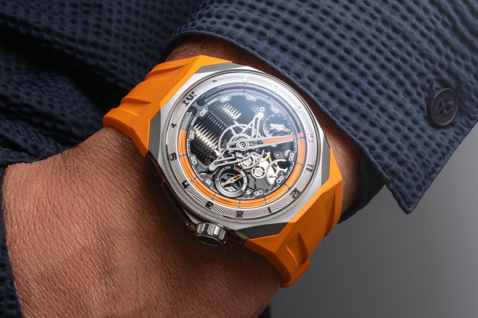 HYT S1 Titanium Orange Millésime Edition on the wrist